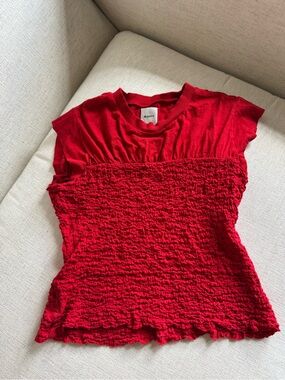 Maeve Red Short-Sleeve Smocked Tee
